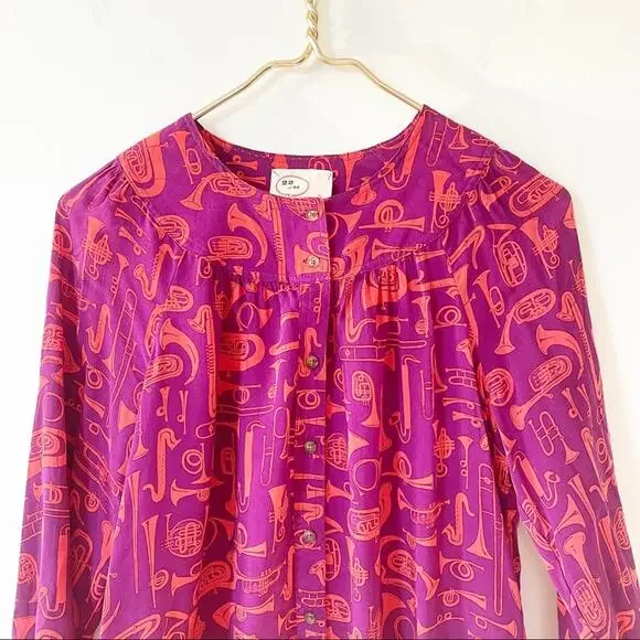 Anthropologie Toot Your Horn 22 of 52 Conversations Instrumet Shirt Blouse 2 XS - Picture 4 of 9